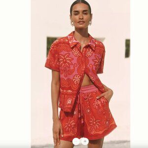 Farm Rio x Anthropologie Linen Blend Buttondown Shirt Style